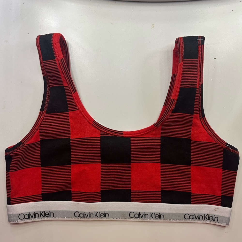 Calvin Klein Girls bra buffalo plaid size large 10/12